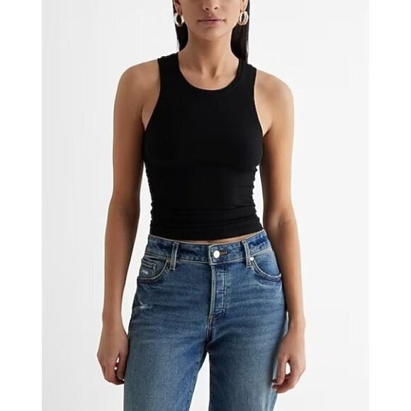 Express Black Ribbed High Neck Tank Top XXS - Picture 1 of 3